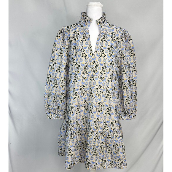 Tuckernuck Dresses & Skirts - Tuckernuck Women Sz L Palmerson Dress Blue Floral Embroidered Ruffle Babydoll